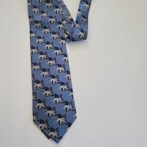 Como House Neck Tie Mens Blue 100% Silk Elephant Print Business Novelty Pattern